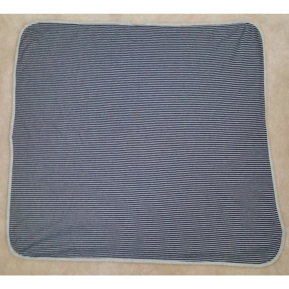 Navy Blue Gray Striped Cotton Baby Blanket Lovey